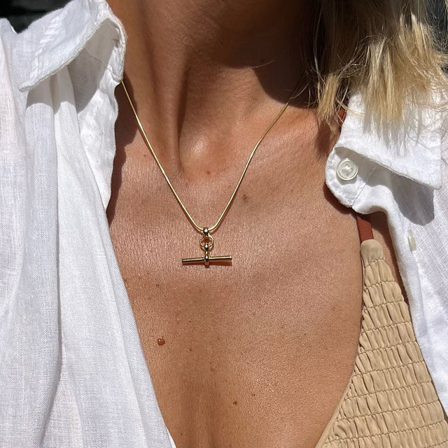 Kelly Springham Gold T-Bar Necklace with Snake Chain