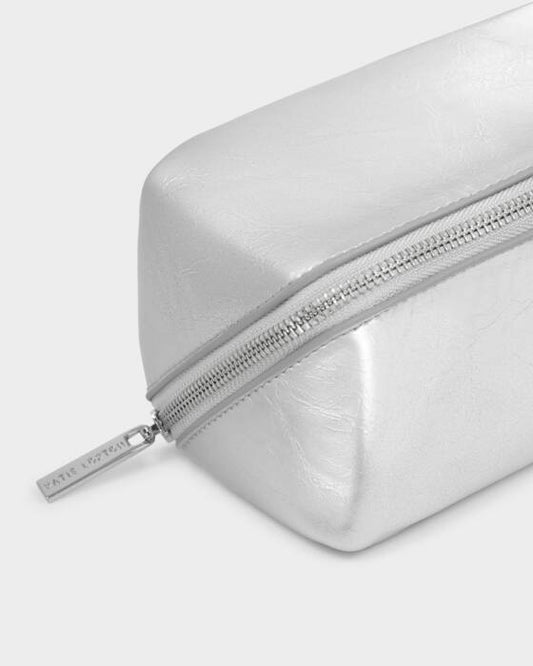Katie Loxton Fold-Out Make Up Bag in Silver Patent Crackle