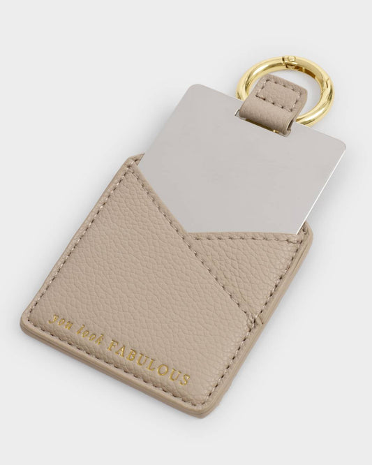 Katie Loxton Boxed Mirror Keyring 'You Look Fabulous' in Light Taupe