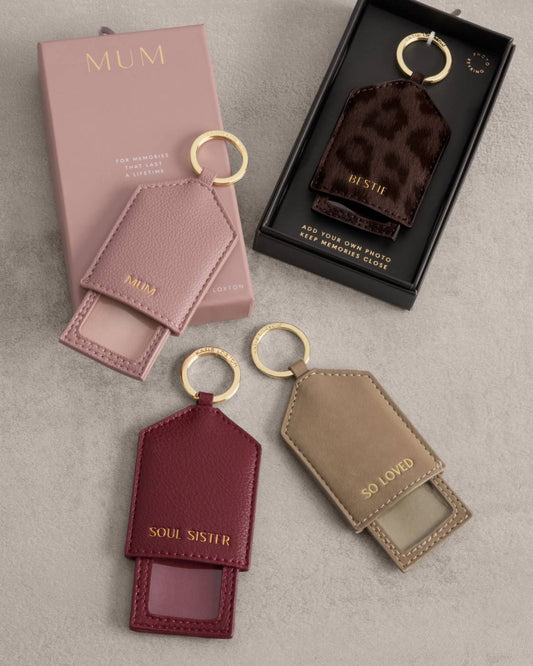 Katie Loxton Boxed 'Soul Sister' Photo Keyring in Cherry