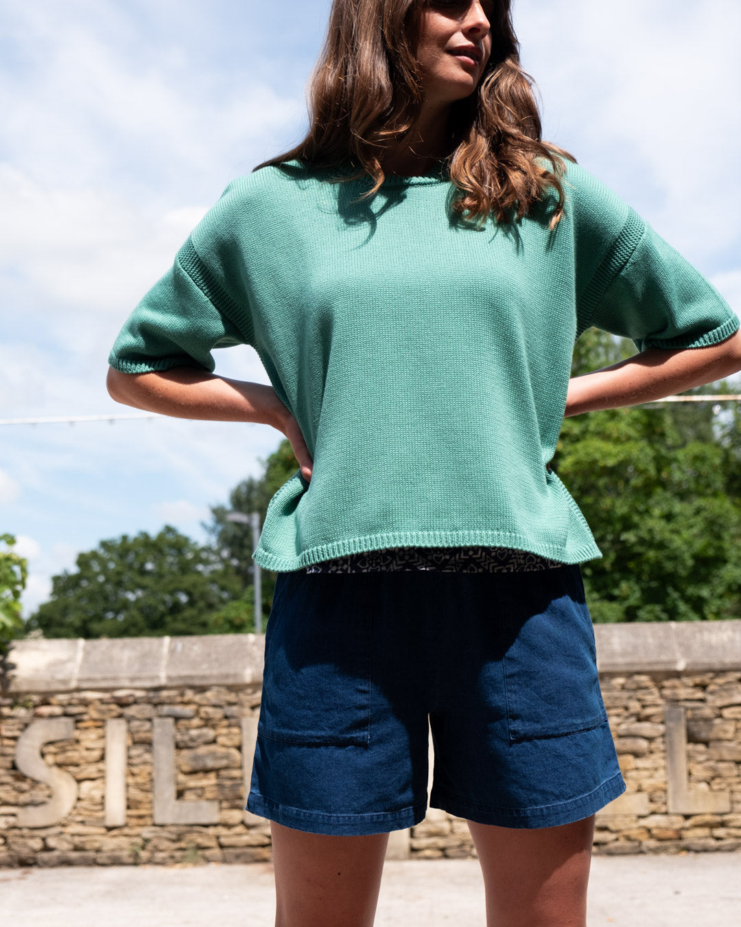 Bibico Petra Shorts in Blue Denim Cotton