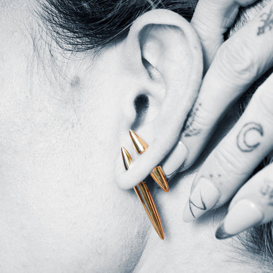 Spike Double Sided Stud Single Earring Gold