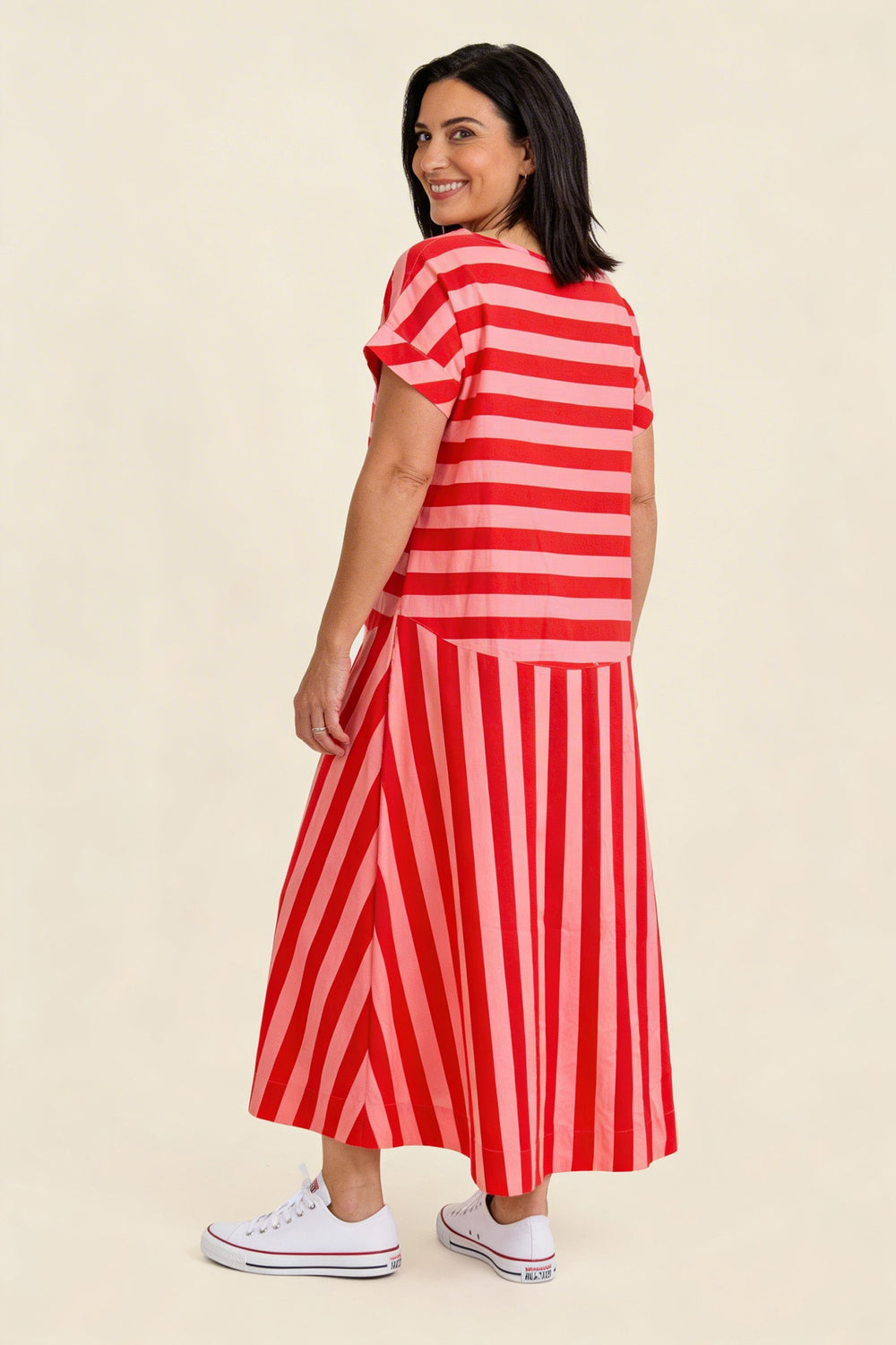 Pretty Vacant Luna Dress in Pink & Red Block Stripe