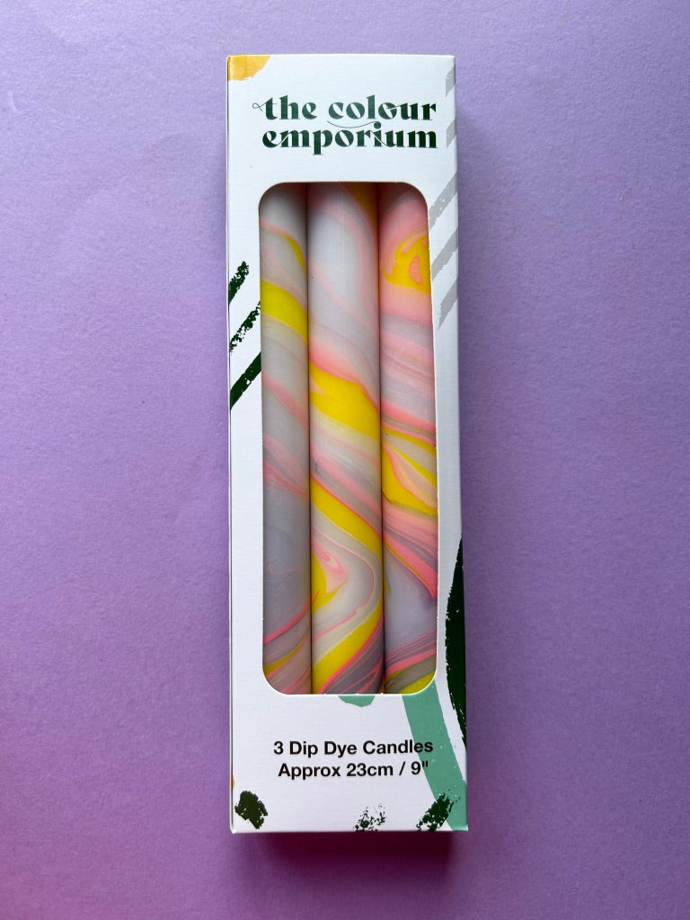 The Colour Emporium Crocus - MARBLED Dip Dye Dinner Candle Trio