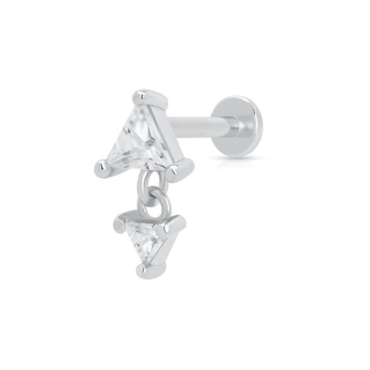 Diamond Drop Single Flat Back Earring in silver