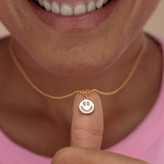Smiley Face Necklace Gold