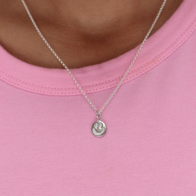 Smiley Face Necklace Silver