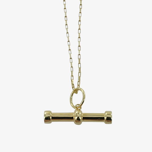 t-bar necklace in a silver or gold plated high shine finish