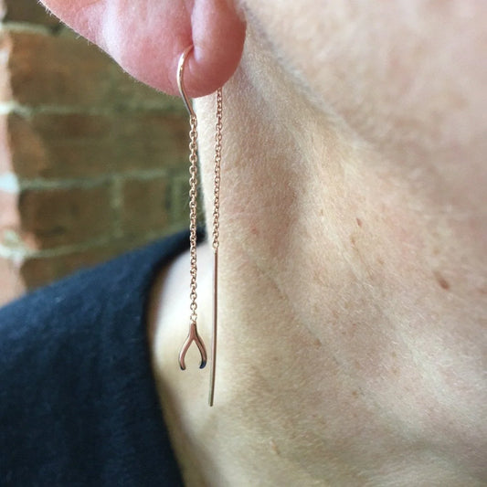wishbone thread-through drop earrings in 18ct gold plate