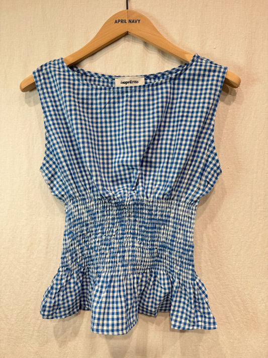 Trinnie Sleeveless Gingham Blue Top