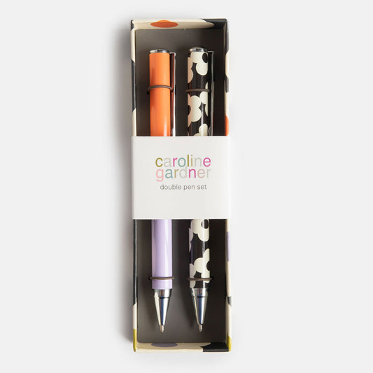 Caroline Gardner Flower & Lilac/Coral Set of 2 Boxed Pens