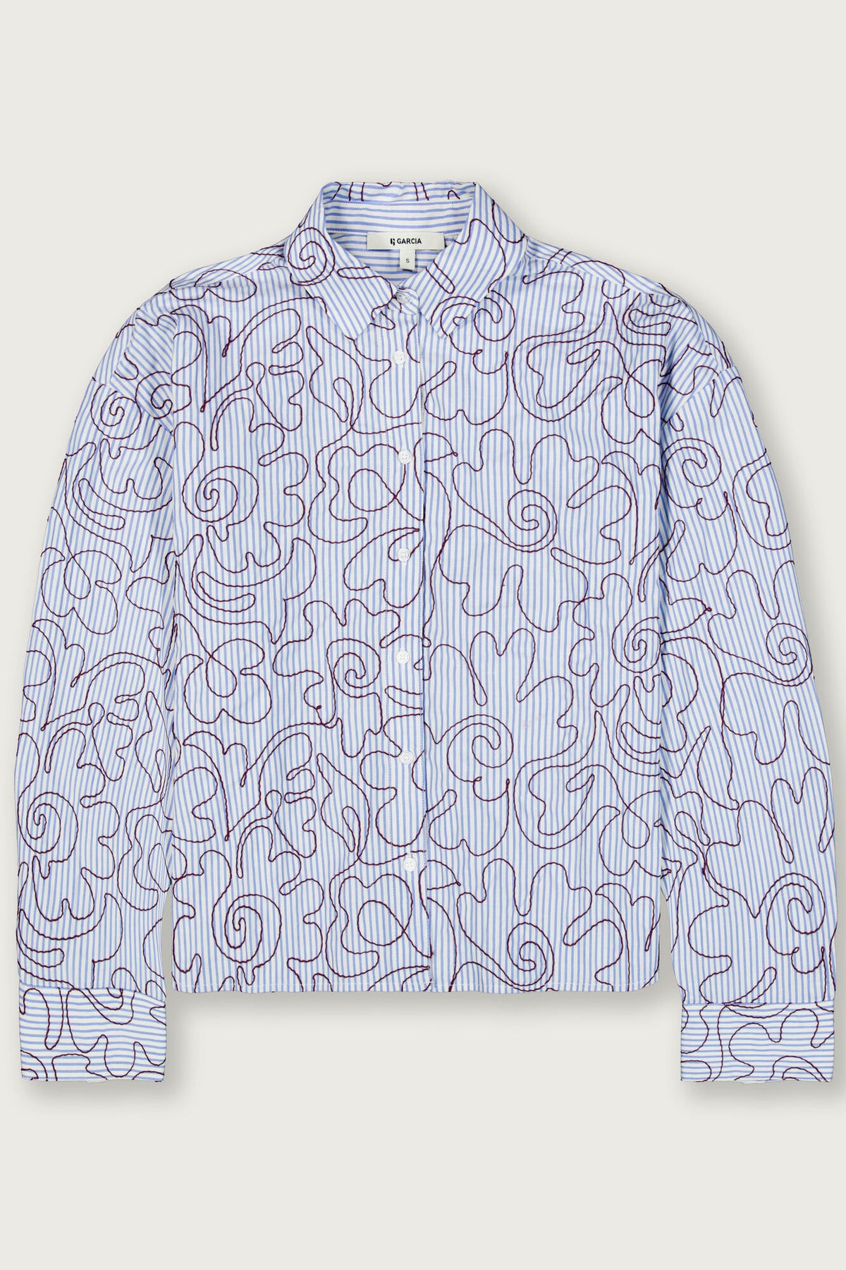 Garcia Striped Blouse with Embroidery in Breeze Blue