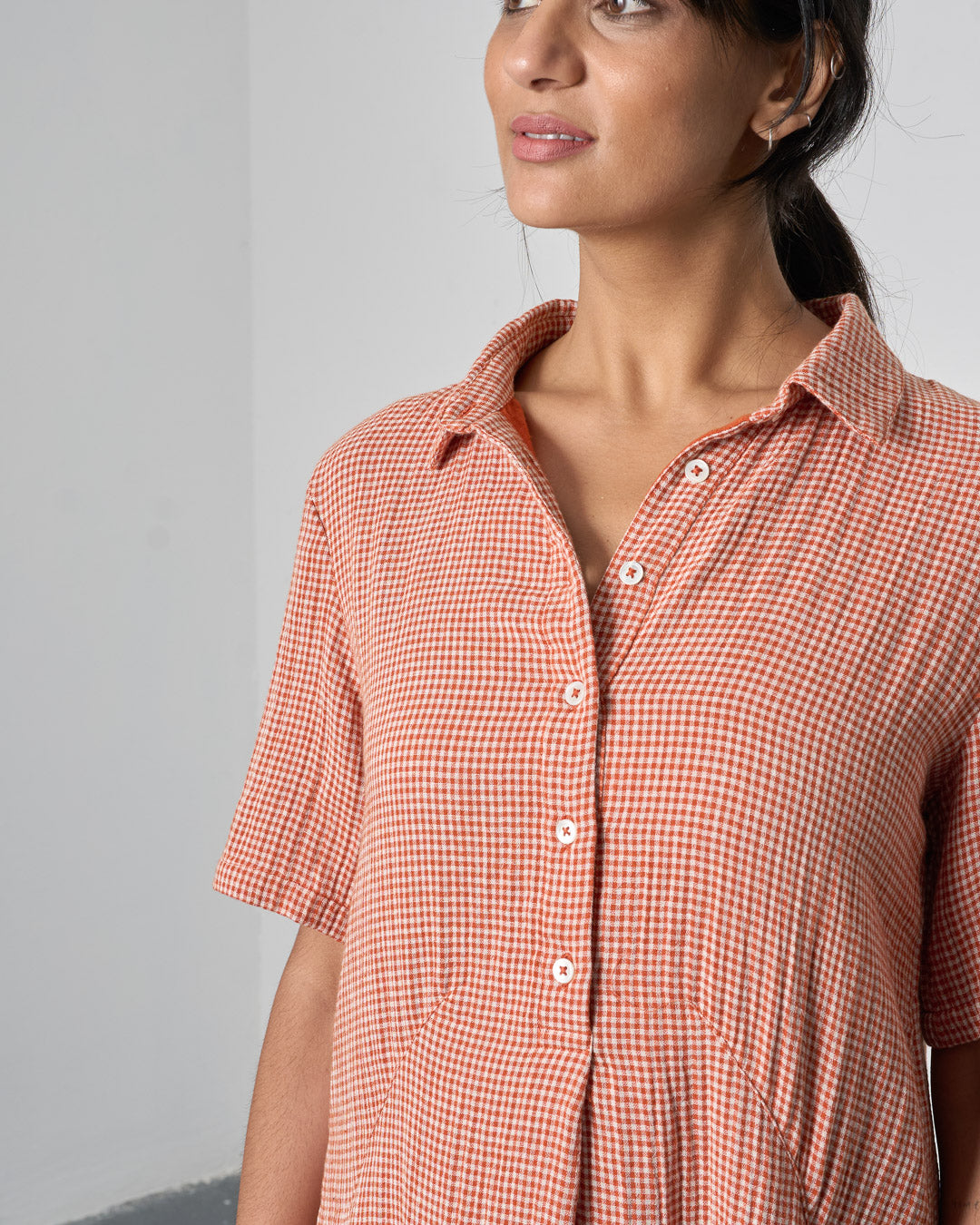 Bibico Alexa Shirt Dress in Rust Check
