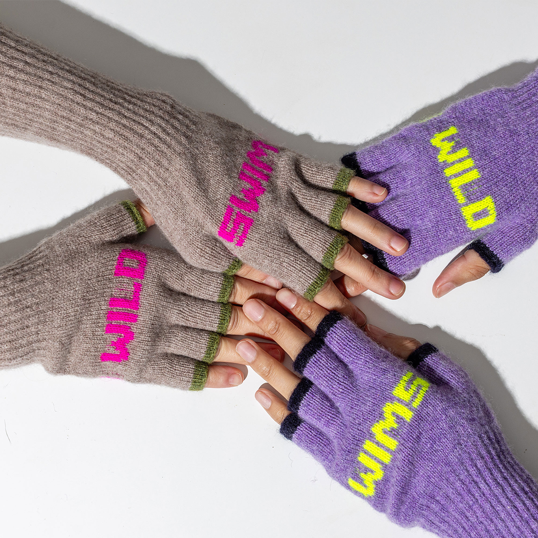 Black & Beech Wild Swim Fingerless Gloves in Mushroom & Neon Pink