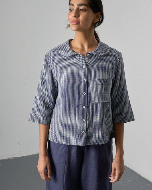 Bibico Rowan Casual Blouse in Navy Check