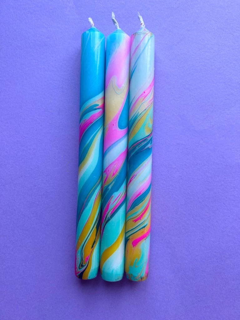 The Colour Emporium dip dyed trio of blue marbled candles