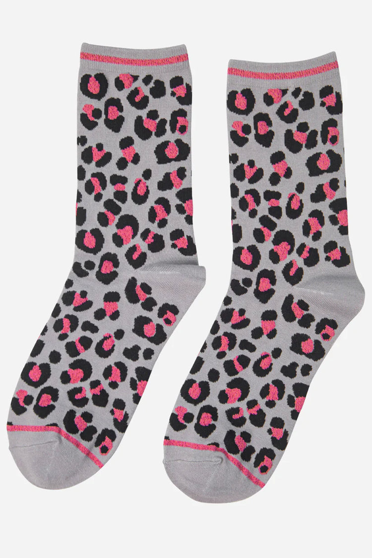 Grey Leopard Print Bamboo Socks