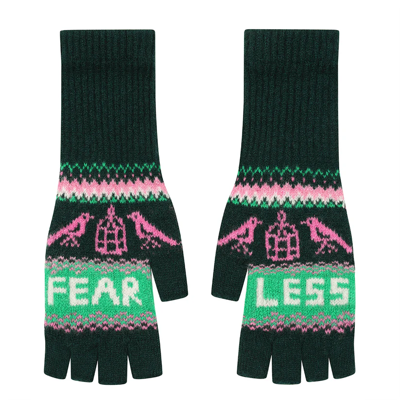 Black & Beech Fearless Fingerless Mittens in Forest Green
