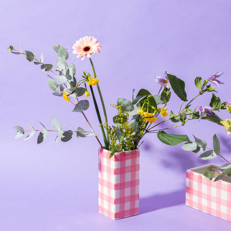 Gingham Planter & Vase in Pink 