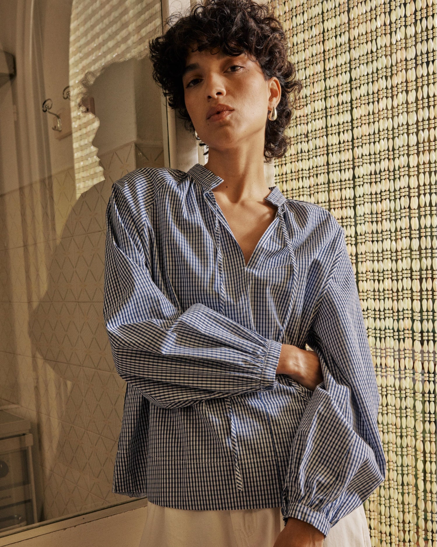 Grace & Mila Varry Checked Cotton Blouse in Marine