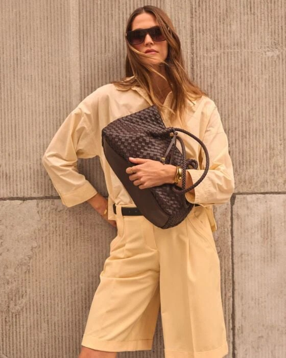 Katie Loxton Nova Hand Woven Small Shoulder Tote in Chocolate