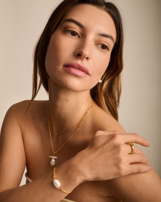 Katie Loxton Sol Pearl Bar Waterproof Gold Bracelet 18cm