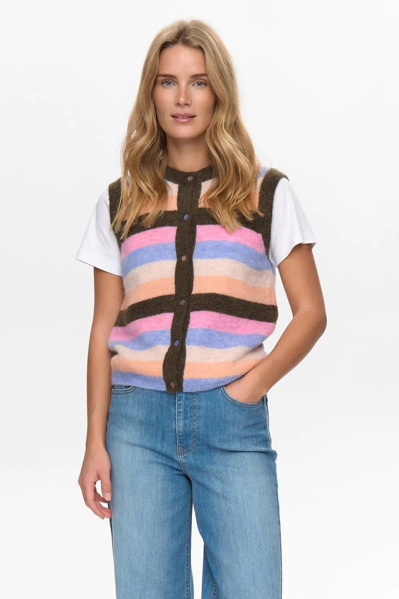 Numph Riette stripy Vest in Sea Turtle