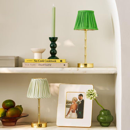 Addison Ross Bamboo Gold Lamp Base with Green scalloped lamp shade
