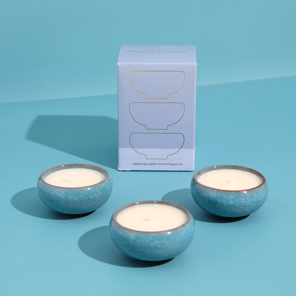 Zesty Lemons Contemporary Kiln Sky Blue Tea Lights - Amber & Bergamot