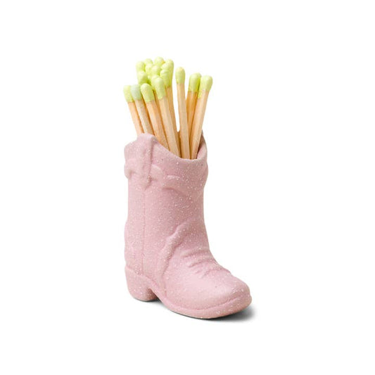 Nashville Ceramic Cowboy Boot Match Holder in Pink with Matches