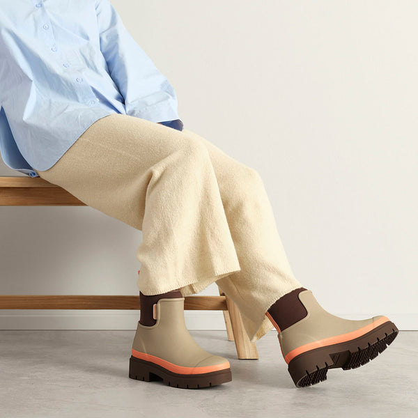 Merry People Tully Ankle Wellies in Taupe & Apricot