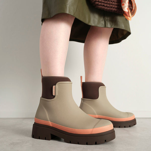 Merry People Tully Ankle Wellies in Taupe & Apricot