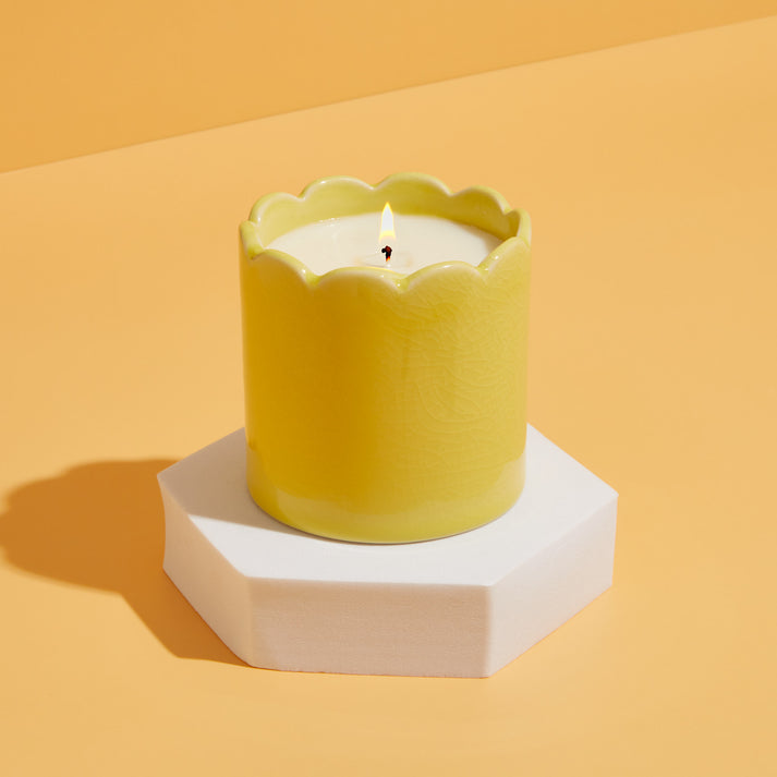 Zesty Lemons Contemporary Kiln Scalloped Yellow Candle - Lemon & Lavender