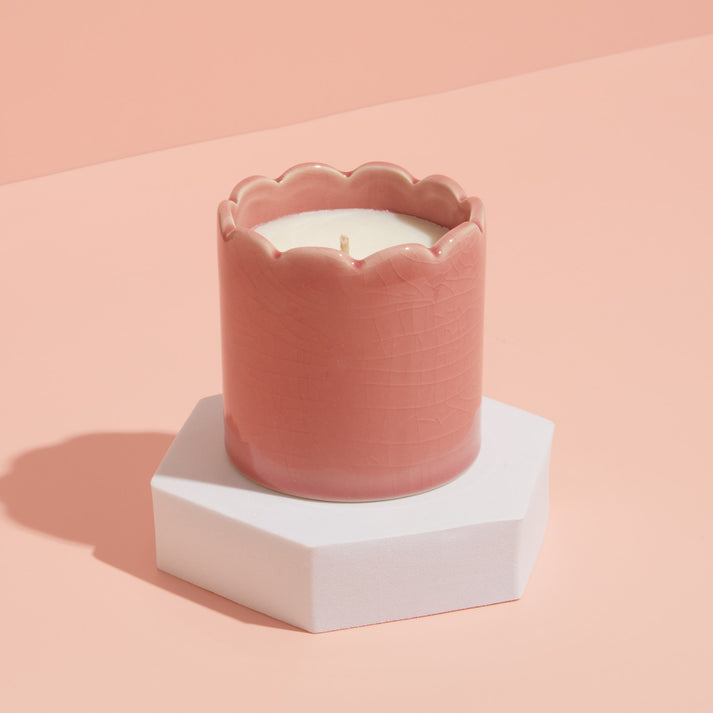 Zesty Lemons Contemporary Kiln Scalloped Pink Candle - Blackberry & Cedarwood