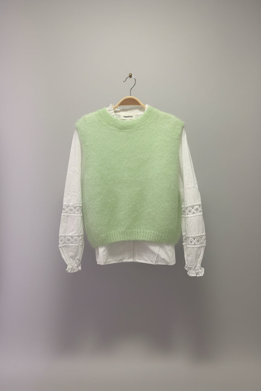 Florence Fluffy Mohair Knit Tank Top in Lime