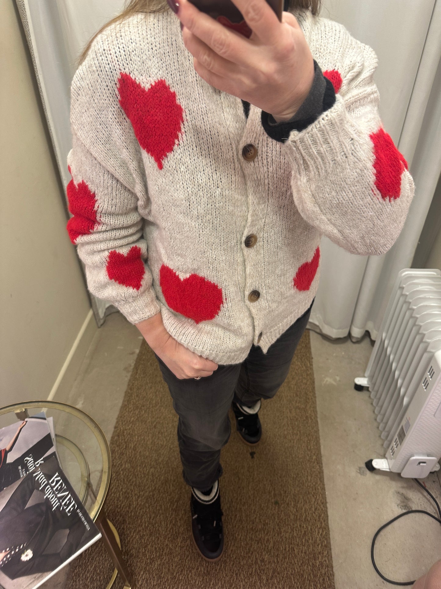 Lola Love Heart Cardigan - Cream/Red, Italian Wool Blend