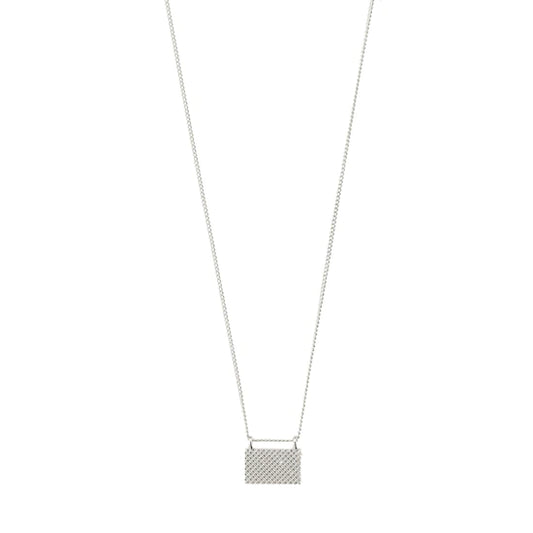 Pilgrim's pulse necklace in silver plate with a simple slim chain and a raw edged rectangle charm