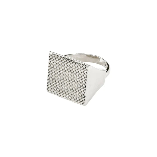 Pilgrim silver plated square ring with textured design