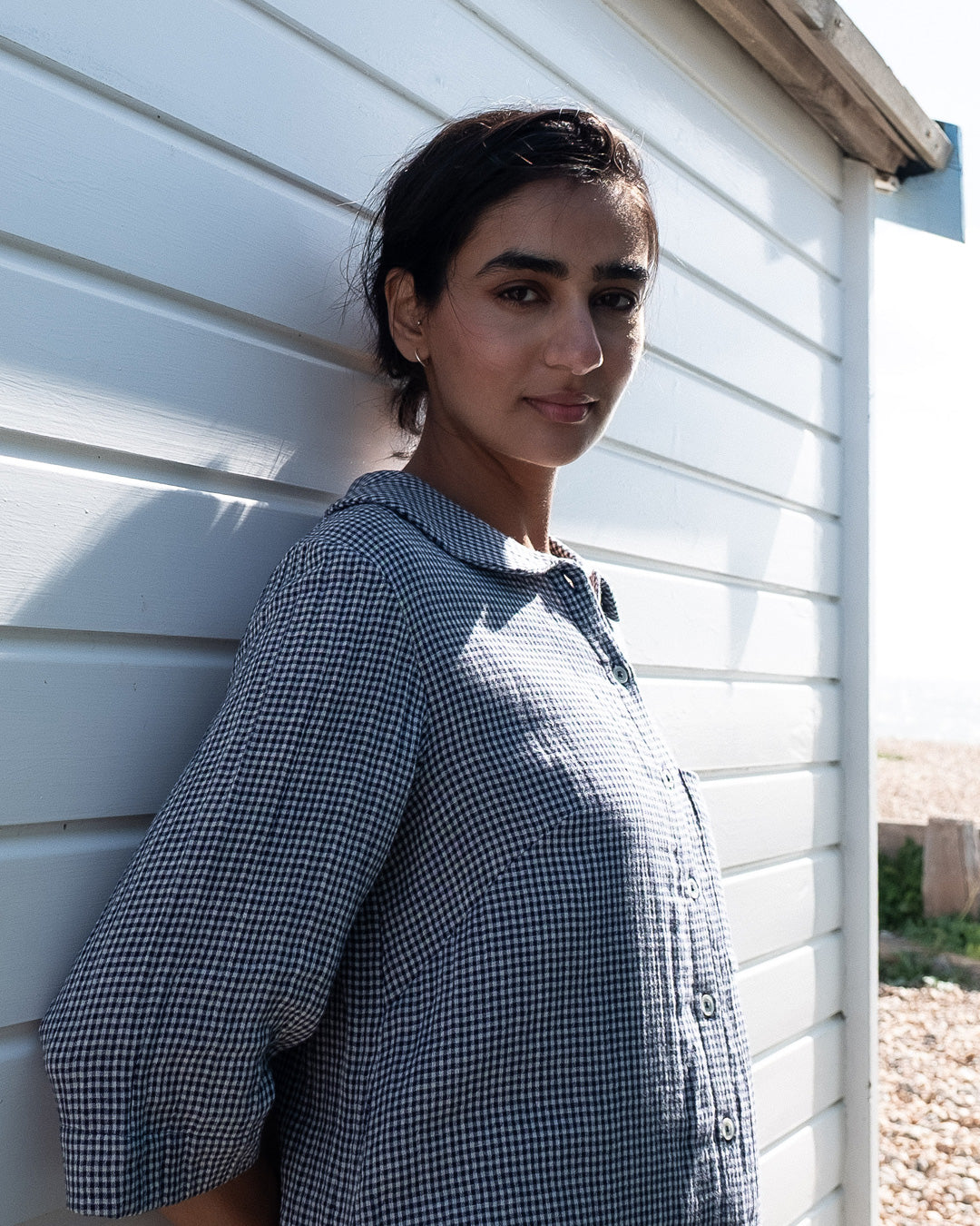 Bibico Rowan Casual Blouse in Navy Check