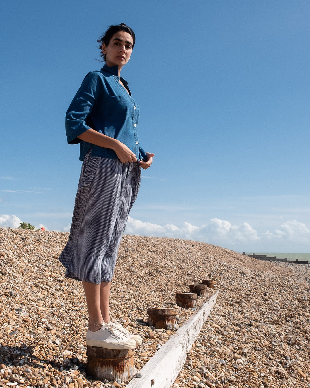 Bibico Wander Midi skirt in Navy Check