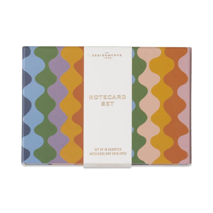 Notecard set with colorful wavy pattern on a white background