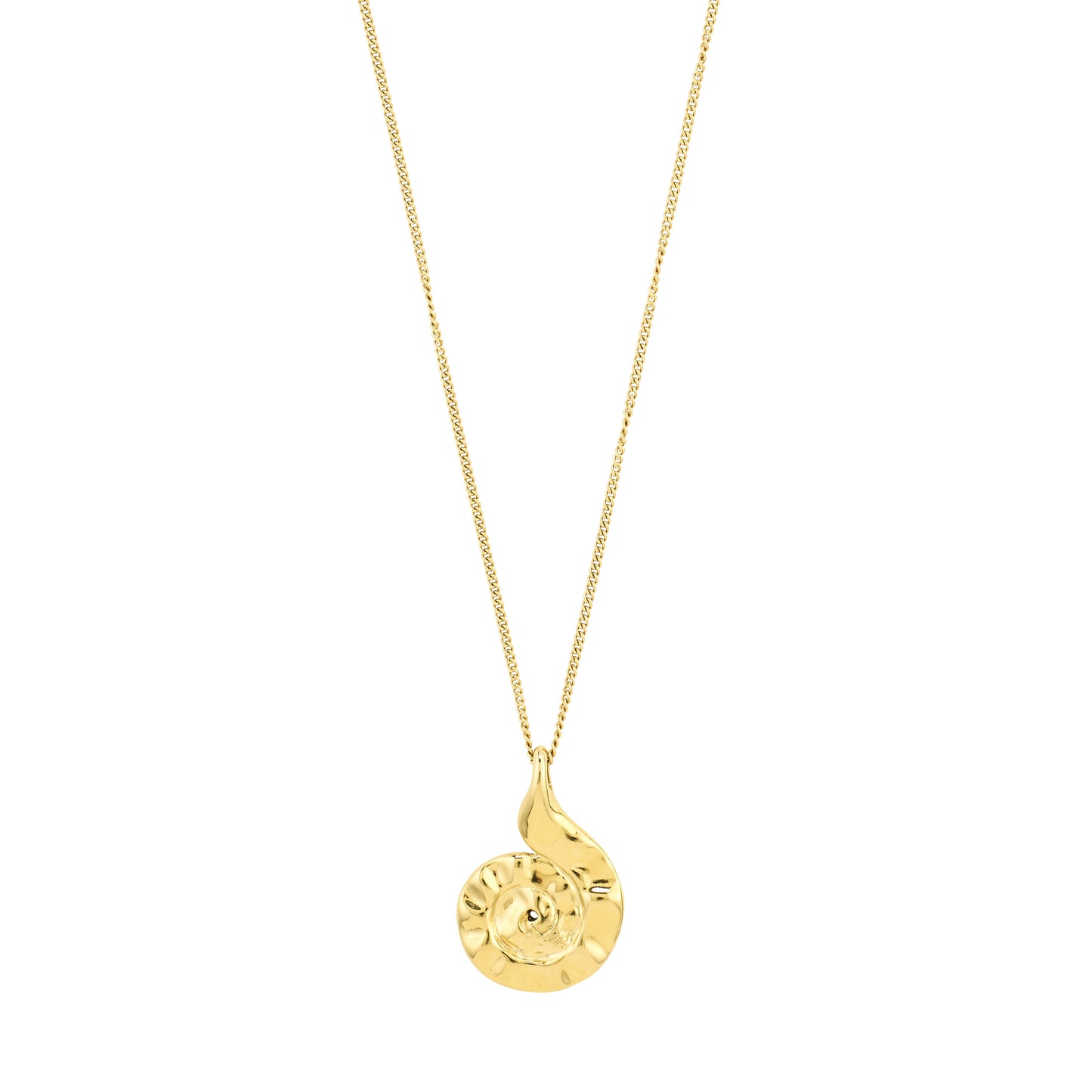 Gold necklace with a pendant on a white background