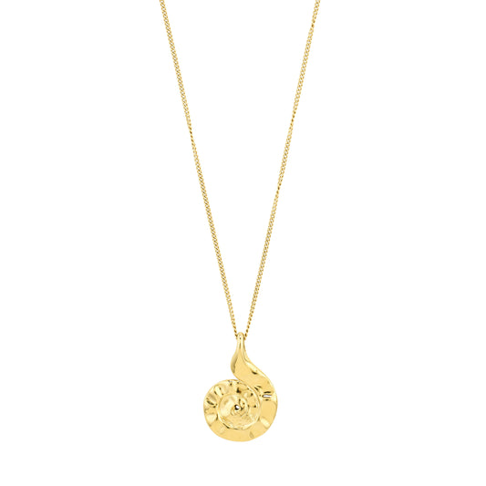 Gold necklace with a pendant on a white background