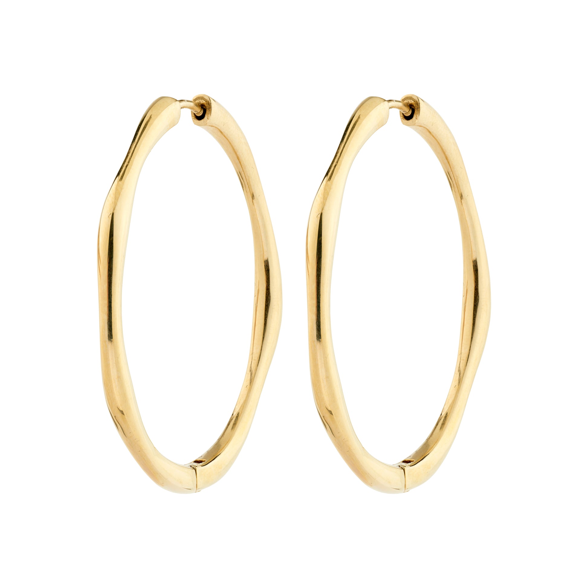 Gold hoop earrings on a white background