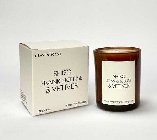 Shiso, Frankincense & Vetiver 20cl Amber Glass Candle by Heaven Scent