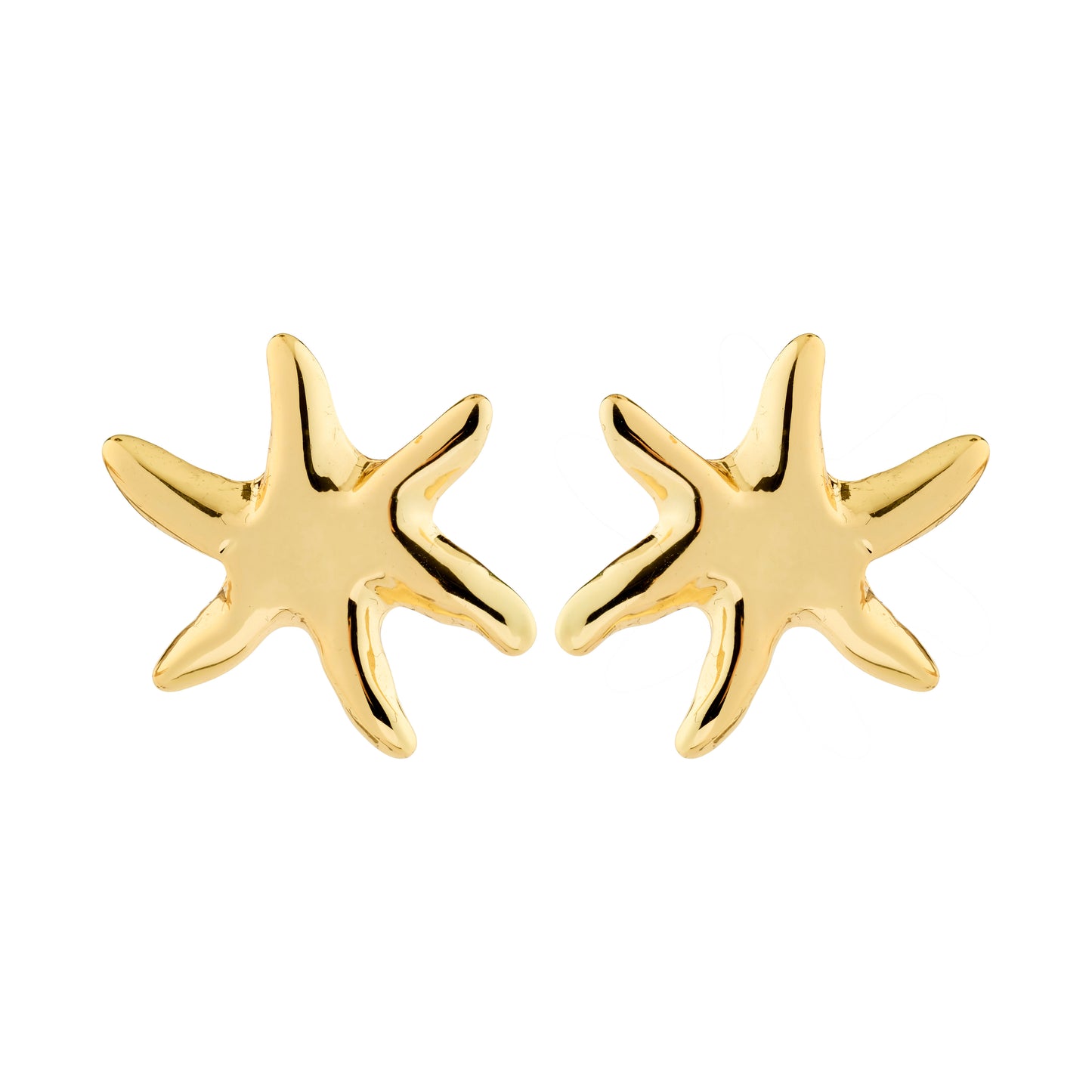 Gold starfish earrings on a white background