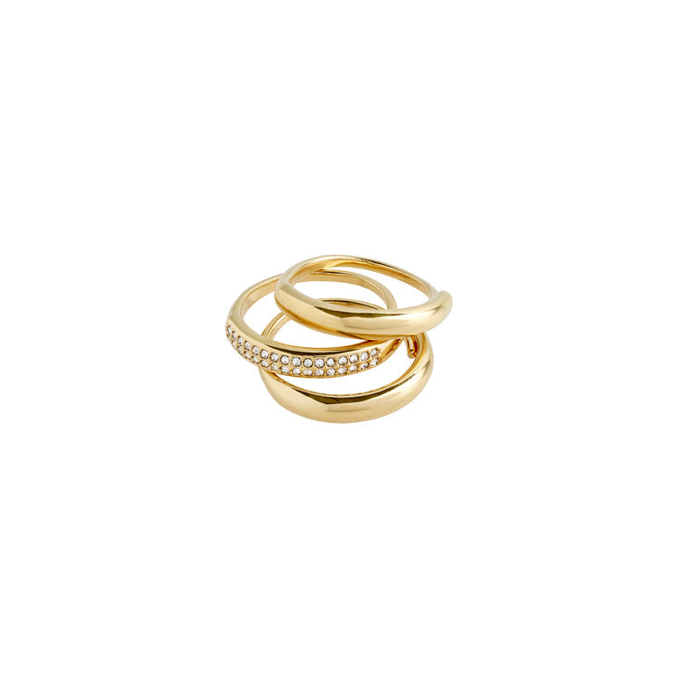 Pilgrim BLOOM recycled crystal ring, 3-in-1 set, gold-plated