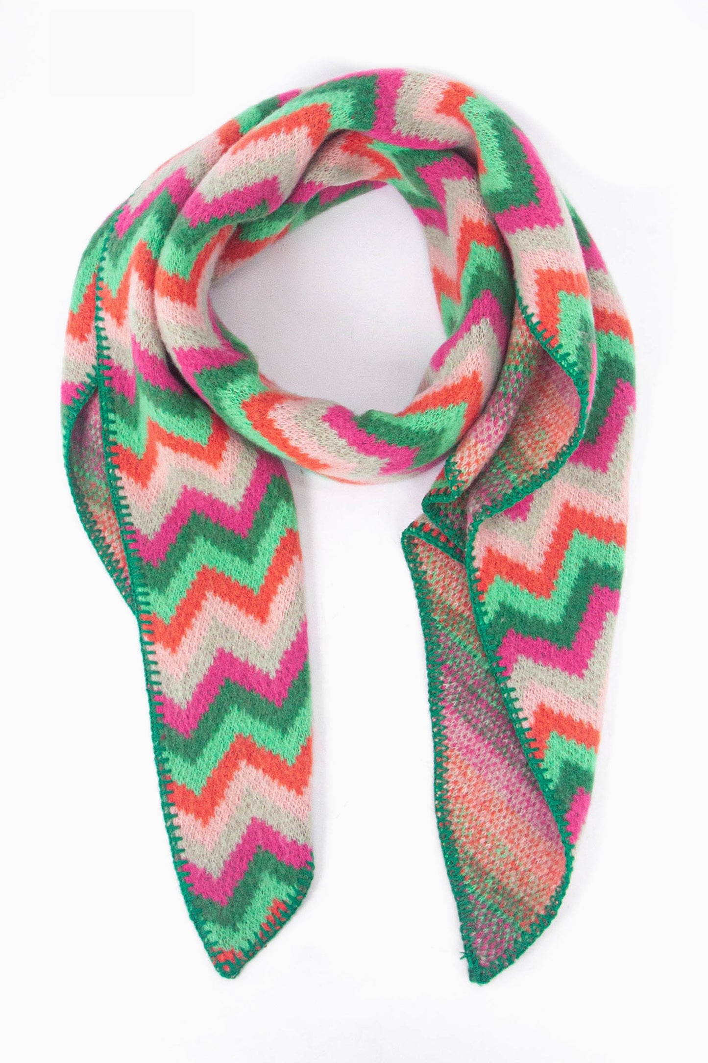 Miss Shorthair Honor Heavyweight Scarf in Green/Fuchsia, Zig Zag