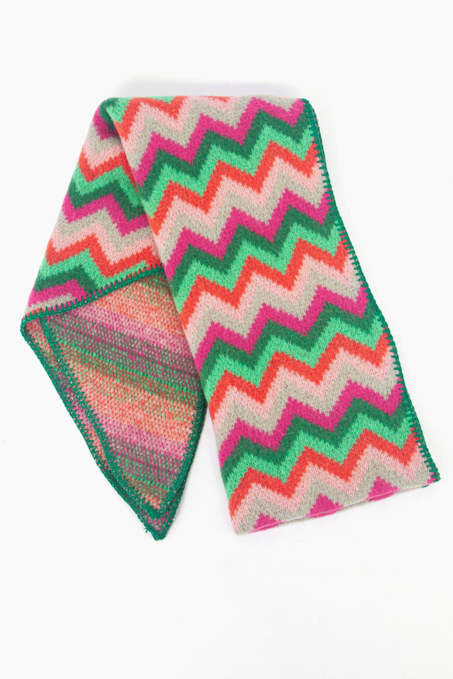 Miss Shorthair Honor Heavyweight Scarf in Green/Fuchsia, Zig Zag