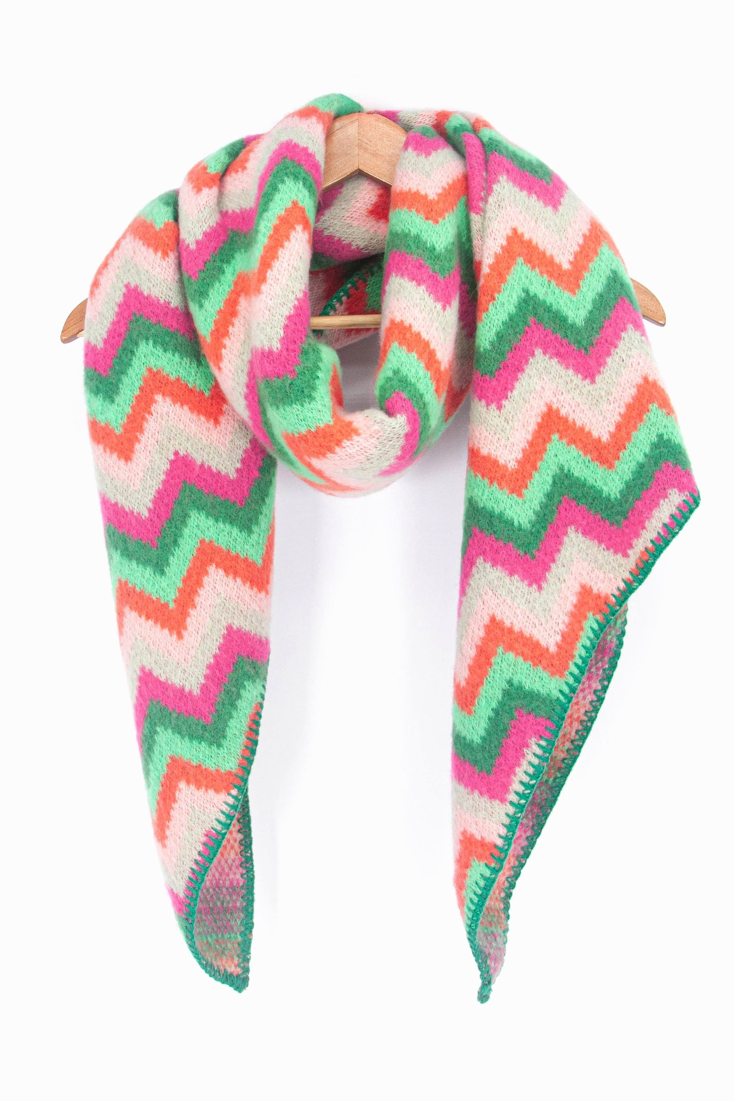 Miss Shorthair Honor Heavyweight Scarf in Green/Fuchsia, Zig Zag